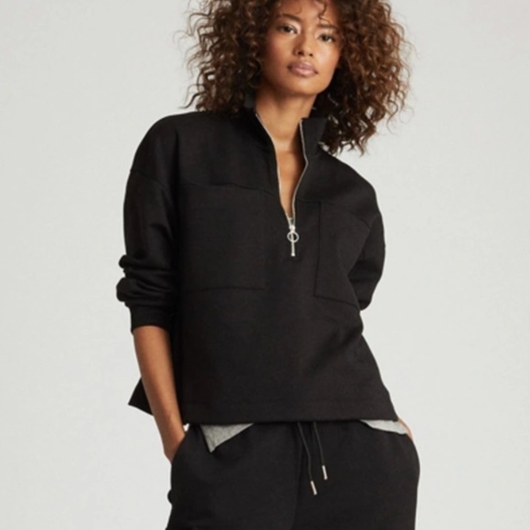 REISS Etta 1/2 Zip Pullover In Black Womens XS - Picture 1 of 9